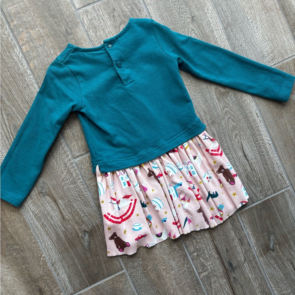 Mini Boden Teal and Pink Sequined Rocking Horse Long Sleeved Dress Sz 3-4Y - Picture 2 of 9